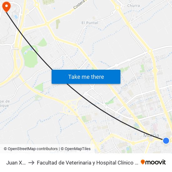 Juan XXIII to Facultad de Veterinaria y Hospital Clínico Veterinario map
