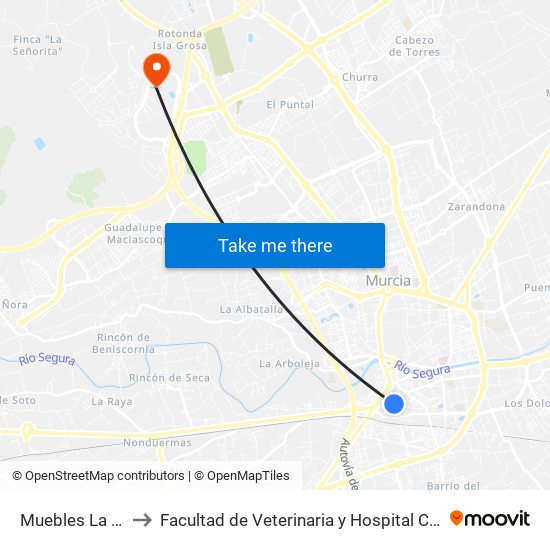Muebles La Fábrica to Facultad de Veterinaria y Hospital Clínico Veterinario map