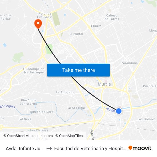 Avda. Infante Juan Manuel II to Facultad de Veterinaria y Hospital Clínico Veterinario map