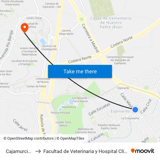 Cajamurcia (Par) to Facultad de Veterinaria y Hospital Clínico Veterinario map