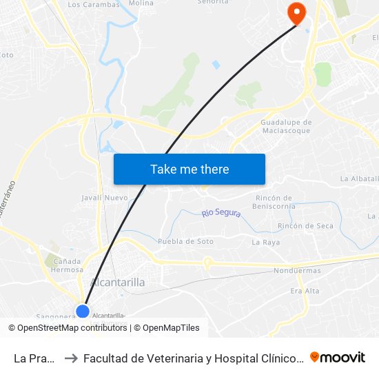 La Pradera to Facultad de Veterinaria y Hospital Clínico Veterinario map