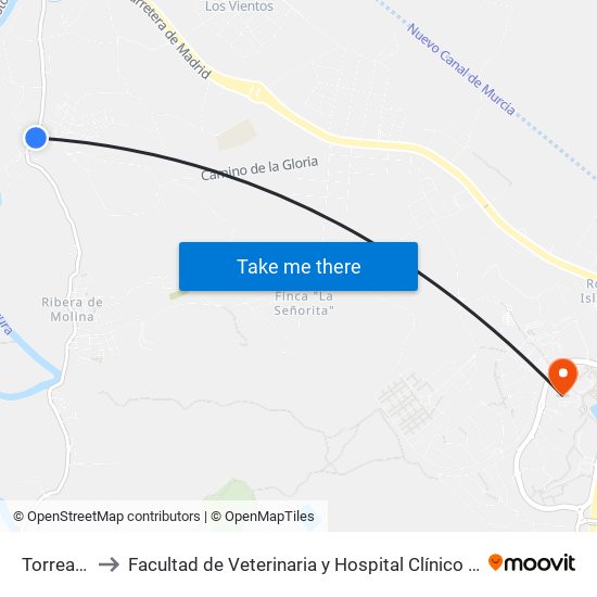 Torrealta to Facultad de Veterinaria y Hospital Clínico Veterinario map