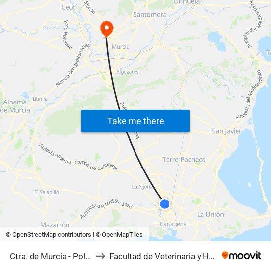 Ctra. de Murcia - Polígono de Santa Ana to Facultad de Veterinaria y Hospital Clínico Veterinario map