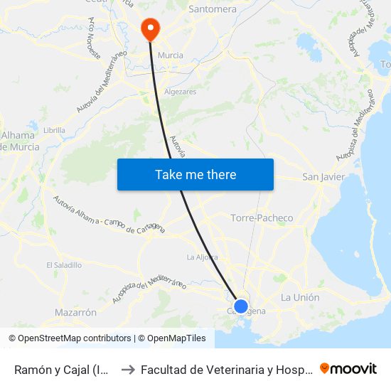 Ramón y Cajal (Impar) - Puyola to Facultad de Veterinaria y Hospital Clínico Veterinario map