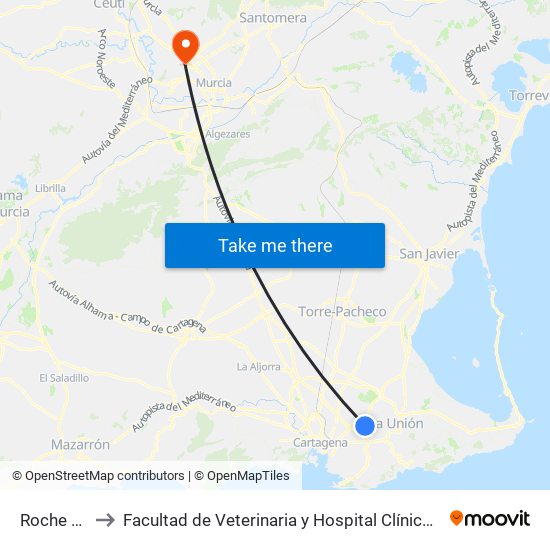 Roche Bajo to Facultad de Veterinaria y Hospital Clínico Veterinario map