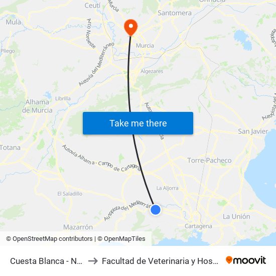 Cuesta Blanca - Neumáticos Tari to Facultad de Veterinaria y Hospital Clínico Veterinario map