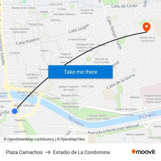 Plaza Camachos to Estadio de La Condomina map