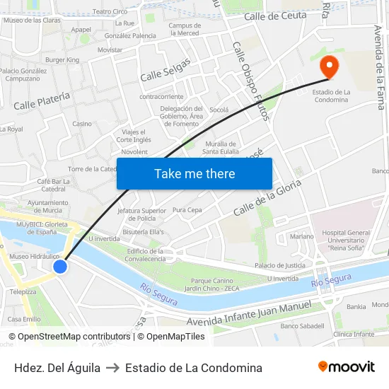 Hdez. Del Águila to Estadio de La Condomina map