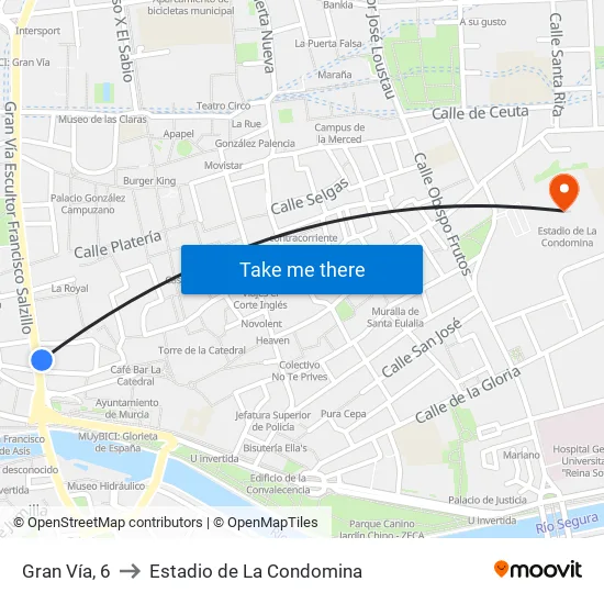 Gran Vía, 6 to Estadio de La Condomina map
