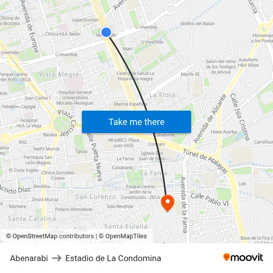 Abenarabi to Estadio de La Condomina map