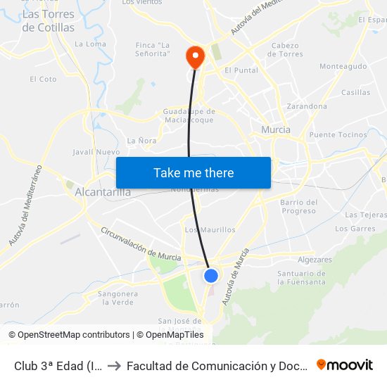 Club 3ª Edad (Impar) to Facultad de Comunicación y Documentación map