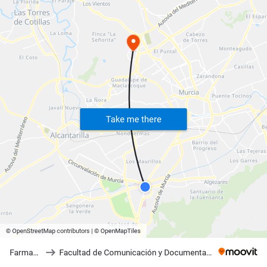 Farmacia to Facultad de Comunicación y Documentación map