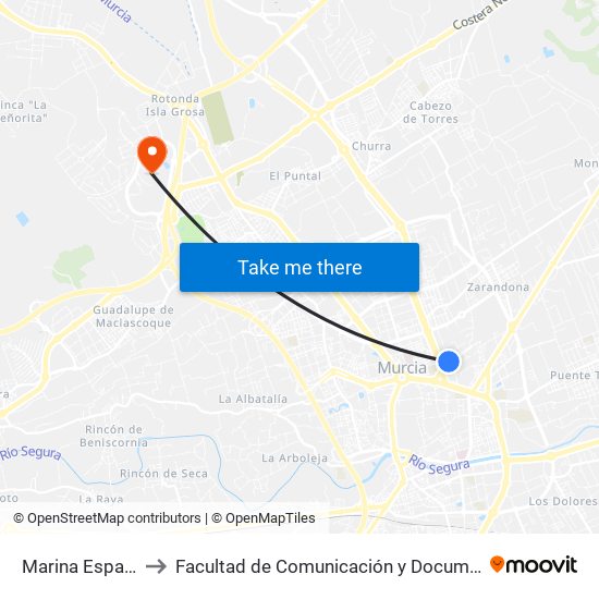 Marina Española to Facultad de Comunicación y Documentación map
