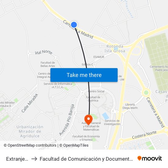 Extranjería to Facultad de Comunicación y Documentación map