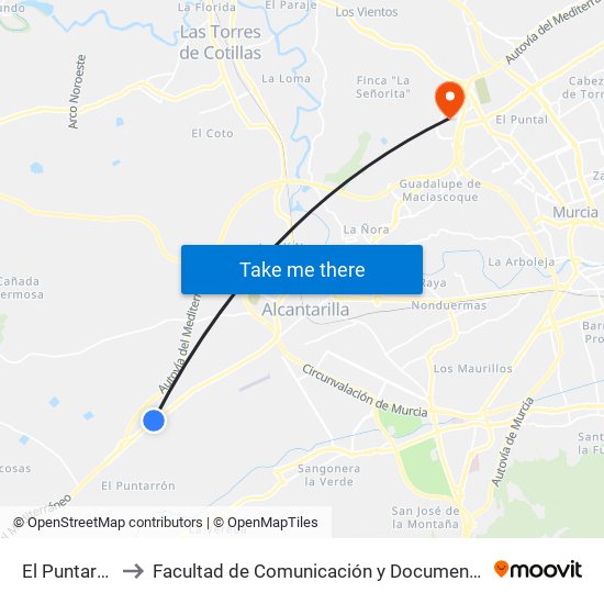 El Puntarrón to Facultad de Comunicación y Documentación map