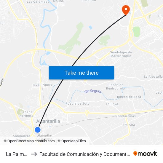 La Palmera to Facultad de Comunicación y Documentación map