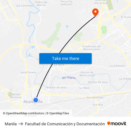 Manila to Facultad de Comunicación y Documentación map