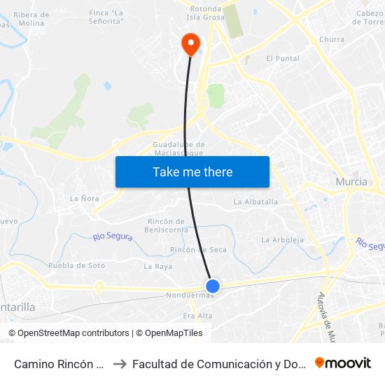 Camino Rincón De Seca to Facultad de Comunicación y Documentación map