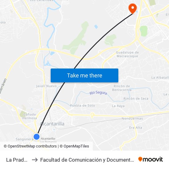 La Pradera to Facultad de Comunicación y Documentación map