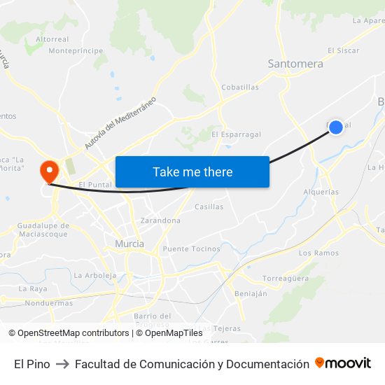 El Pino to Facultad de Comunicación y Documentación map