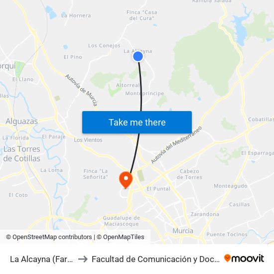 La Alcayna (Farmacia) to Facultad de Comunicación y Documentación map