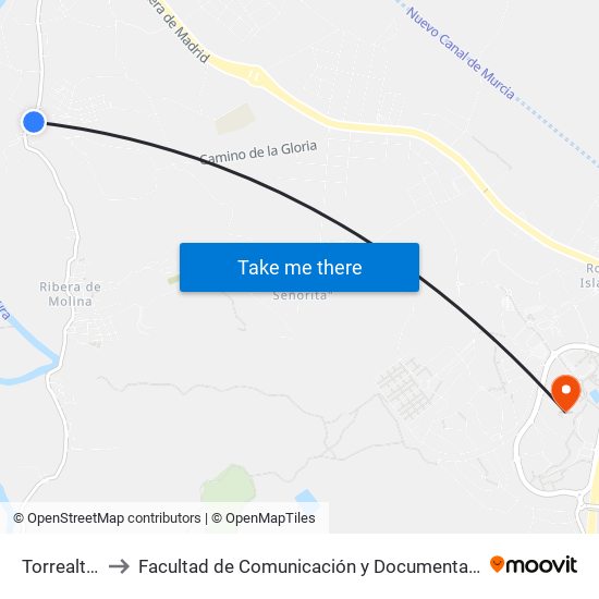 Torrealta to Facultad de Comunicación y Documentación map