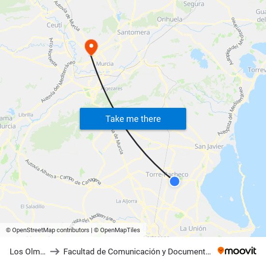 Los Olmos to Facultad de Comunicación y Documentación map