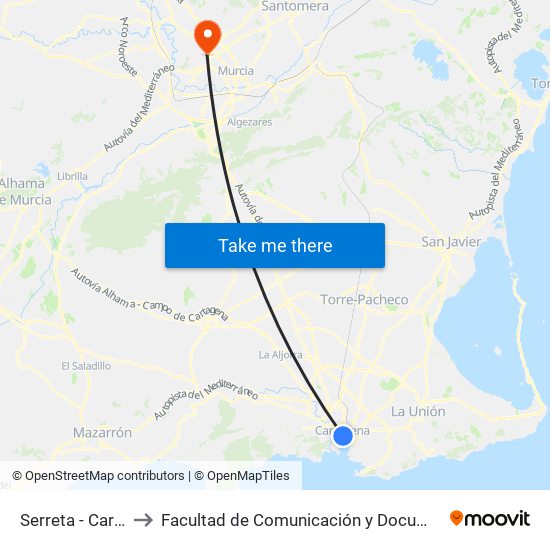Serreta - Caridad to Facultad de Comunicación y Documentación map