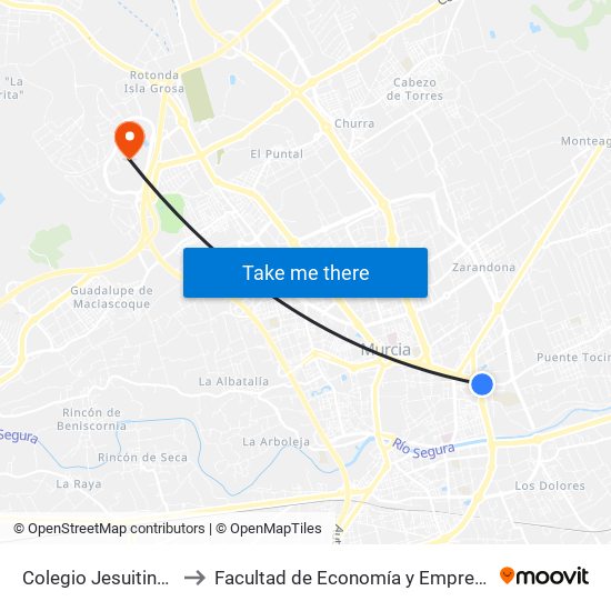 Colegio Jesuitinas to Facultad de Economía y Empresa map