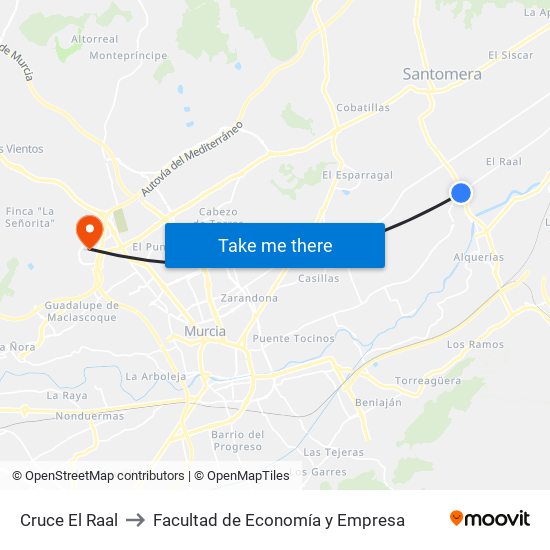 Cruce El Raal to Facultad de Economía y Empresa map