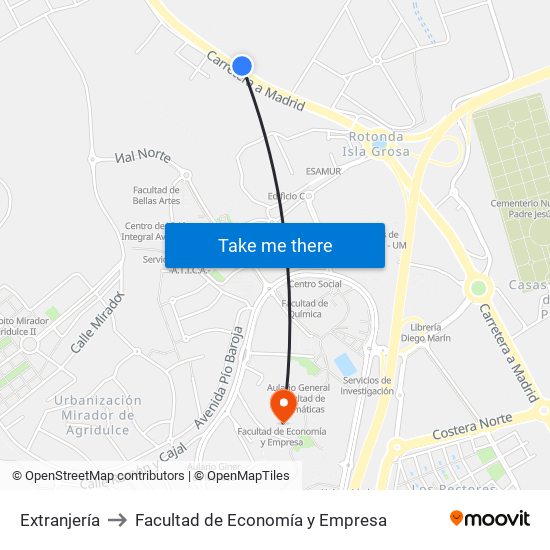 Extranjería to Facultad de Economía y Empresa map