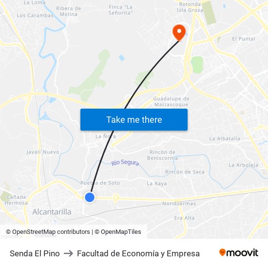 Senda El Pino to Facultad de Economía y Empresa map