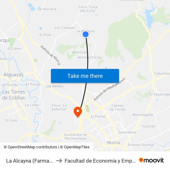 La Alcayna (Farmacia) to Facultad de Economía y Empresa map