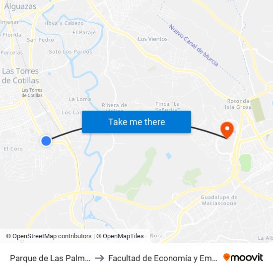 Parque de Las Palmeras to Facultad de Economía y Empresa map