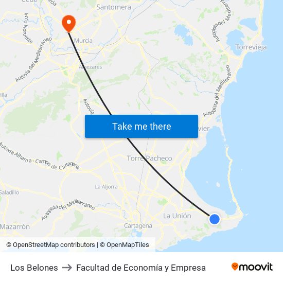 Los Belones to Facultad de Economía y Empresa map