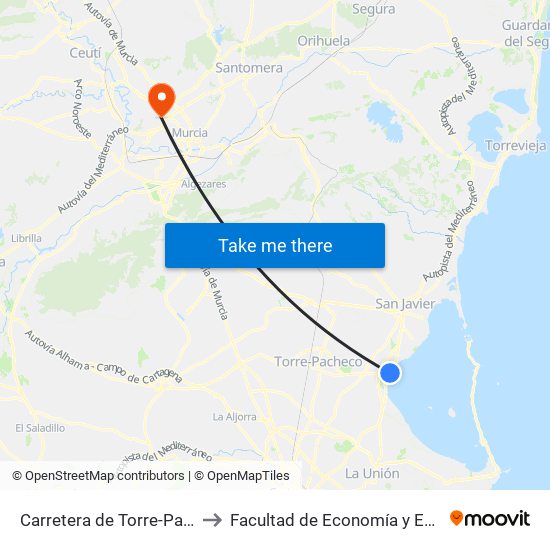 Carretera de Torre-Pacheco to Facultad de Economía y Empresa map