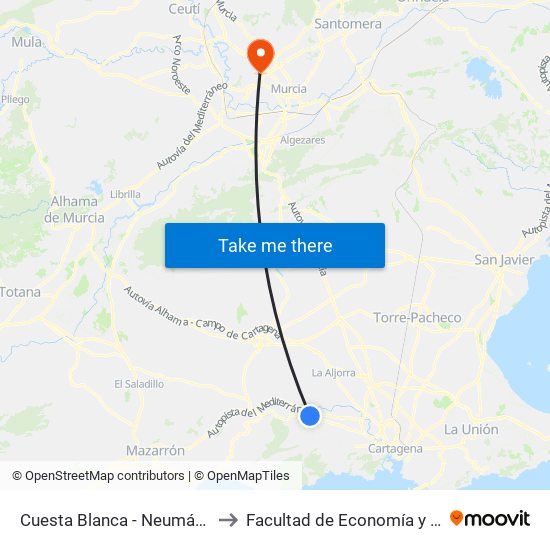 Cuesta Blanca - Neumáticos Tari to Facultad de Economía y Empresa map