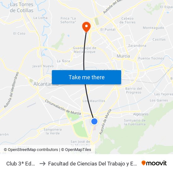 Club 3ª Edad (Impar) to Facultad de Ciencias Del Trabajo y Escuela U. de Trabajo Social map