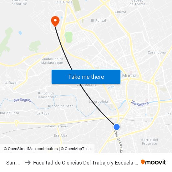 San Pío X to Facultad de Ciencias Del Trabajo y Escuela U. de Trabajo Social map