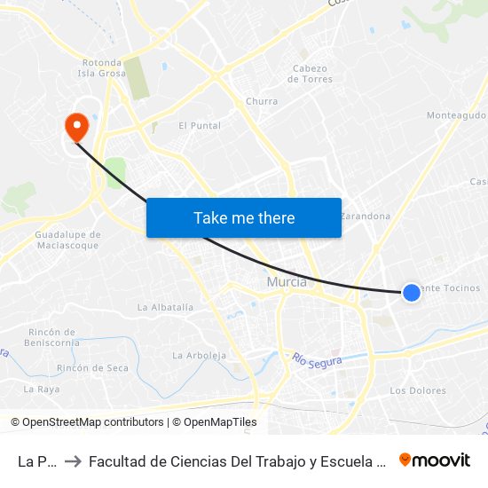 La Parra to Facultad de Ciencias Del Trabajo y Escuela U. de Trabajo Social map