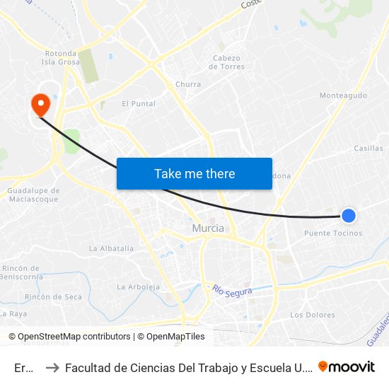 Ermita to Facultad de Ciencias Del Trabajo y Escuela U. de Trabajo Social map