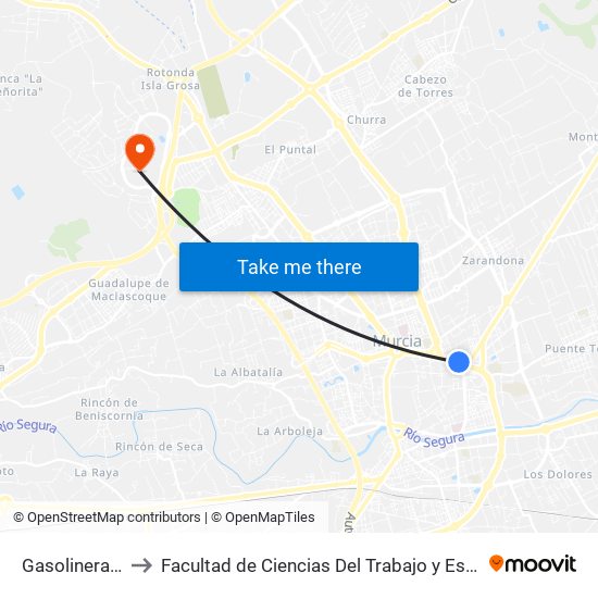 Gasolinera Atalayas to Facultad de Ciencias Del Trabajo y Escuela U. de Trabajo Social map