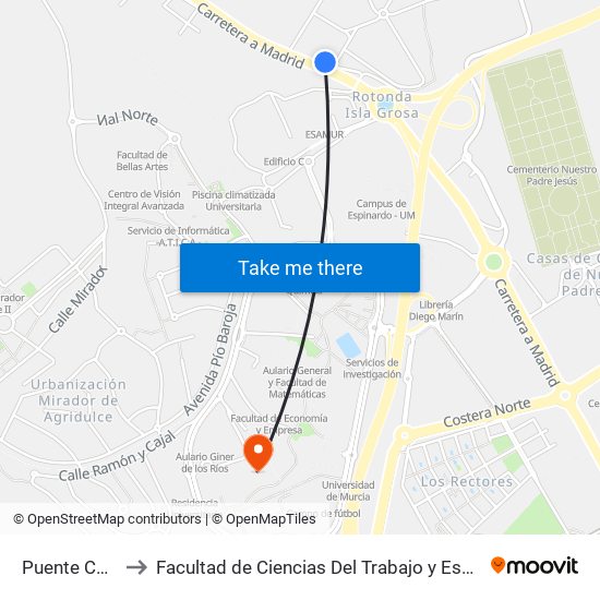 Puente Complejo I to Facultad de Ciencias Del Trabajo y Escuela U. de Trabajo Social map