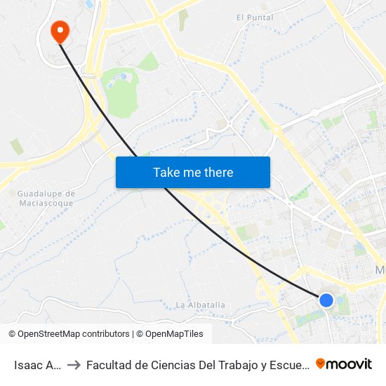 Isaac Albéniz to Facultad de Ciencias Del Trabajo y Escuela U. de Trabajo Social map