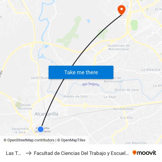 Las Tejeras to Facultad de Ciencias Del Trabajo y Escuela U. de Trabajo Social map