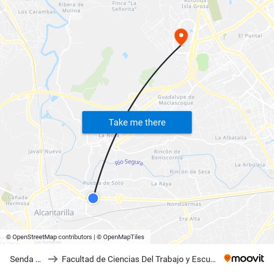 Senda El Pino to Facultad de Ciencias Del Trabajo y Escuela U. de Trabajo Social map