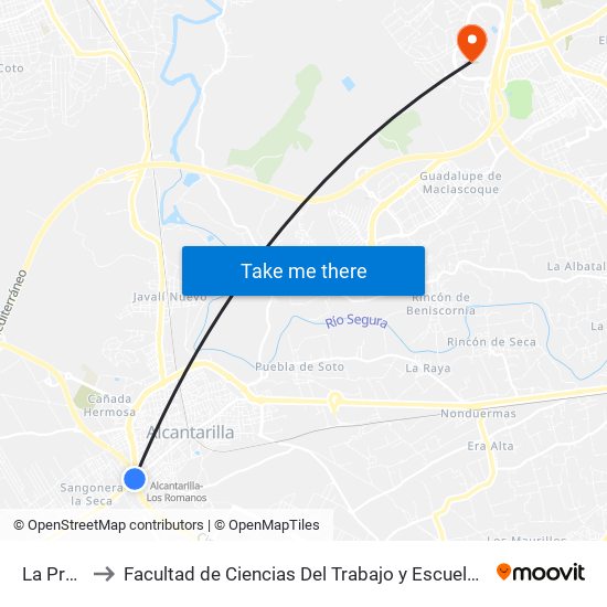 La Pradera to Facultad de Ciencias Del Trabajo y Escuela U. de Trabajo Social map