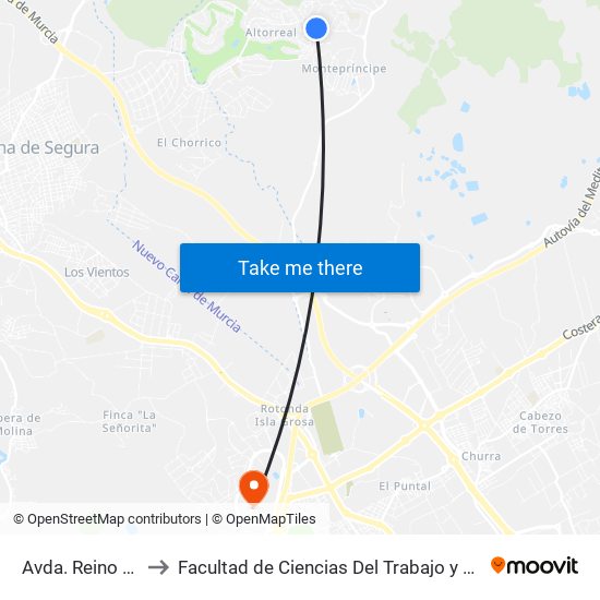 Avda. Reino De Murcia 3 to Facultad de Ciencias Del Trabajo y Escuela U. de Trabajo Social map