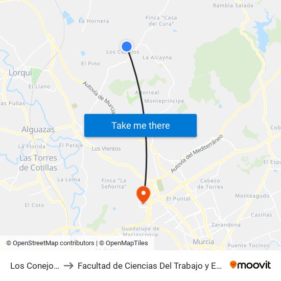 Los Conejos C/ Siete to Facultad de Ciencias Del Trabajo y Escuela U. de Trabajo Social map