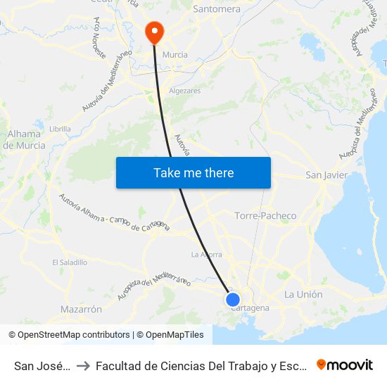 San José Obrero to Facultad de Ciencias Del Trabajo y Escuela U. de Trabajo Social map